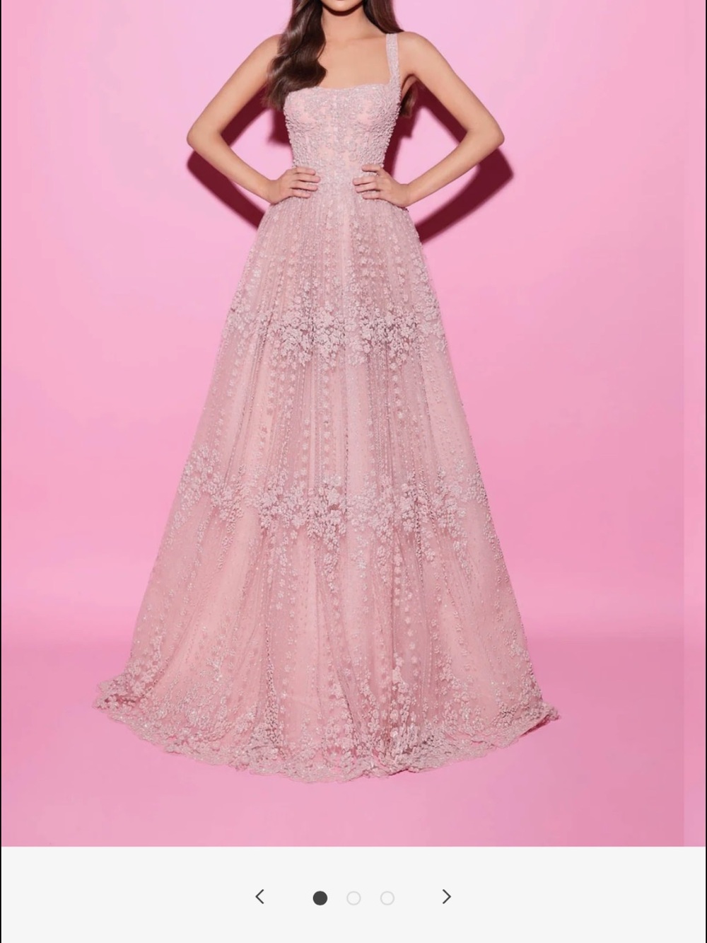Tarik Ediz Pink Embellished Floral Maxi Gown